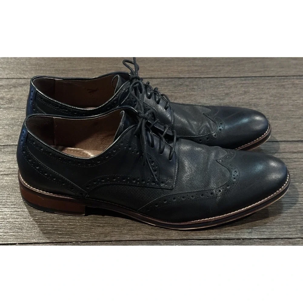 Size 12 Johnston & Murphy Mens Conard Cap Toe Oxford Shoes Black leather lace up